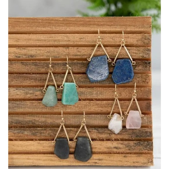 Cobalt Blue Raw Cut Stone Dangle Earrings - Picture 3 of 4